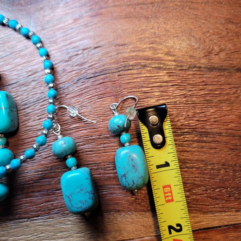 Beaded Bracelet Faux Turquoise with Dangle Earrings‎ Set Womens Jewelry